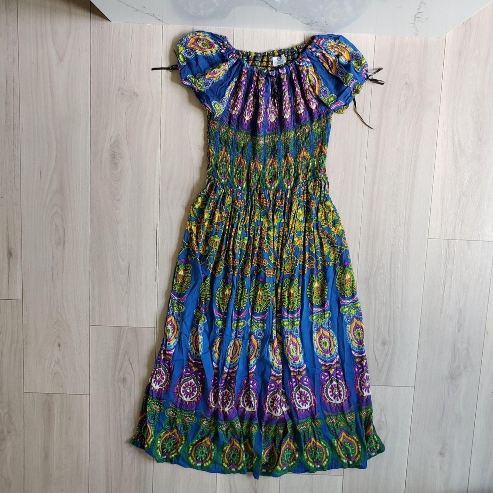 Harerama Overseas Dress Womens M Multicolor Paisley Halter Smocked Maxi